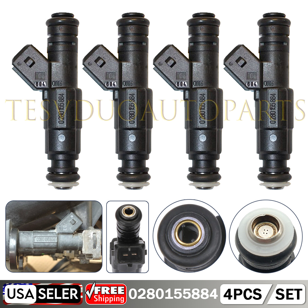 4Pcs 60lb 650cc Fuel Injectors 0280155884 For Ford BMW VW Audi 1.8T Turbo 2.3L