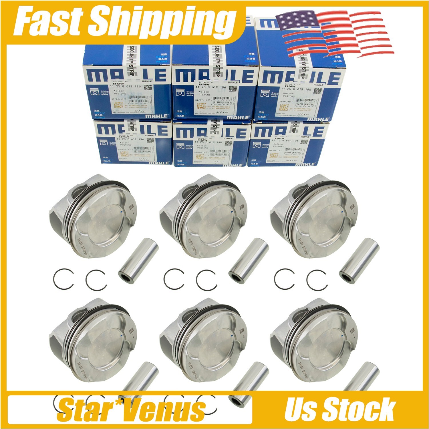 MAHLE OEM BMW 335i 435i 535i 640i X3 X5 N55 3.0L Engine Piston 6pcs 11258619196