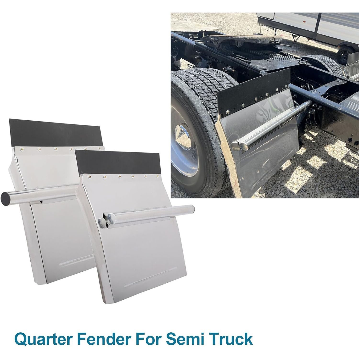 Pair Quarter Fender 24\'\'x24\'\' Stainless Steel for Semi Trucks Freightliner Volvo