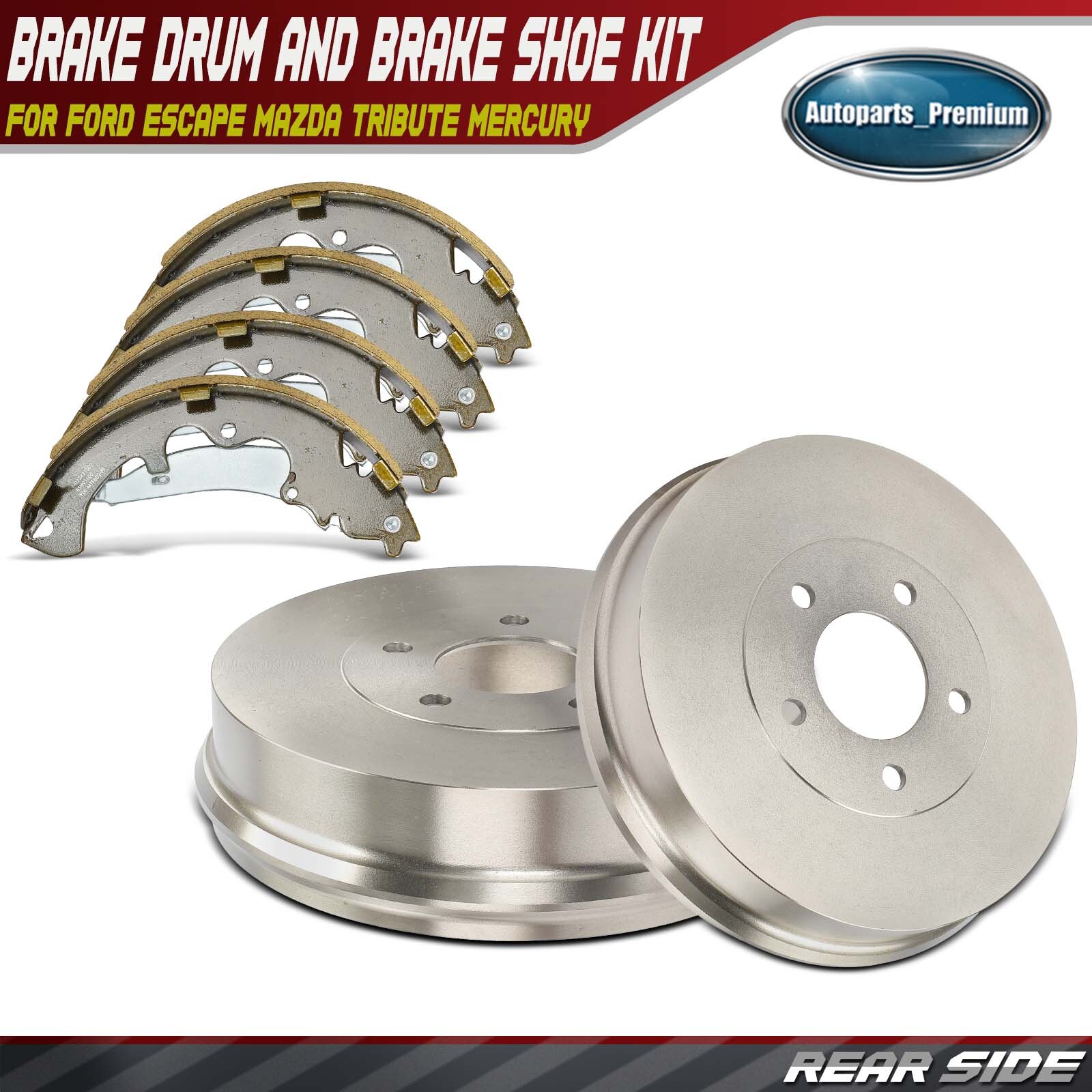 New Rear Brake Drums + Ceramic Brake Shoes for Ford Escape Mazda Tribute Mercury