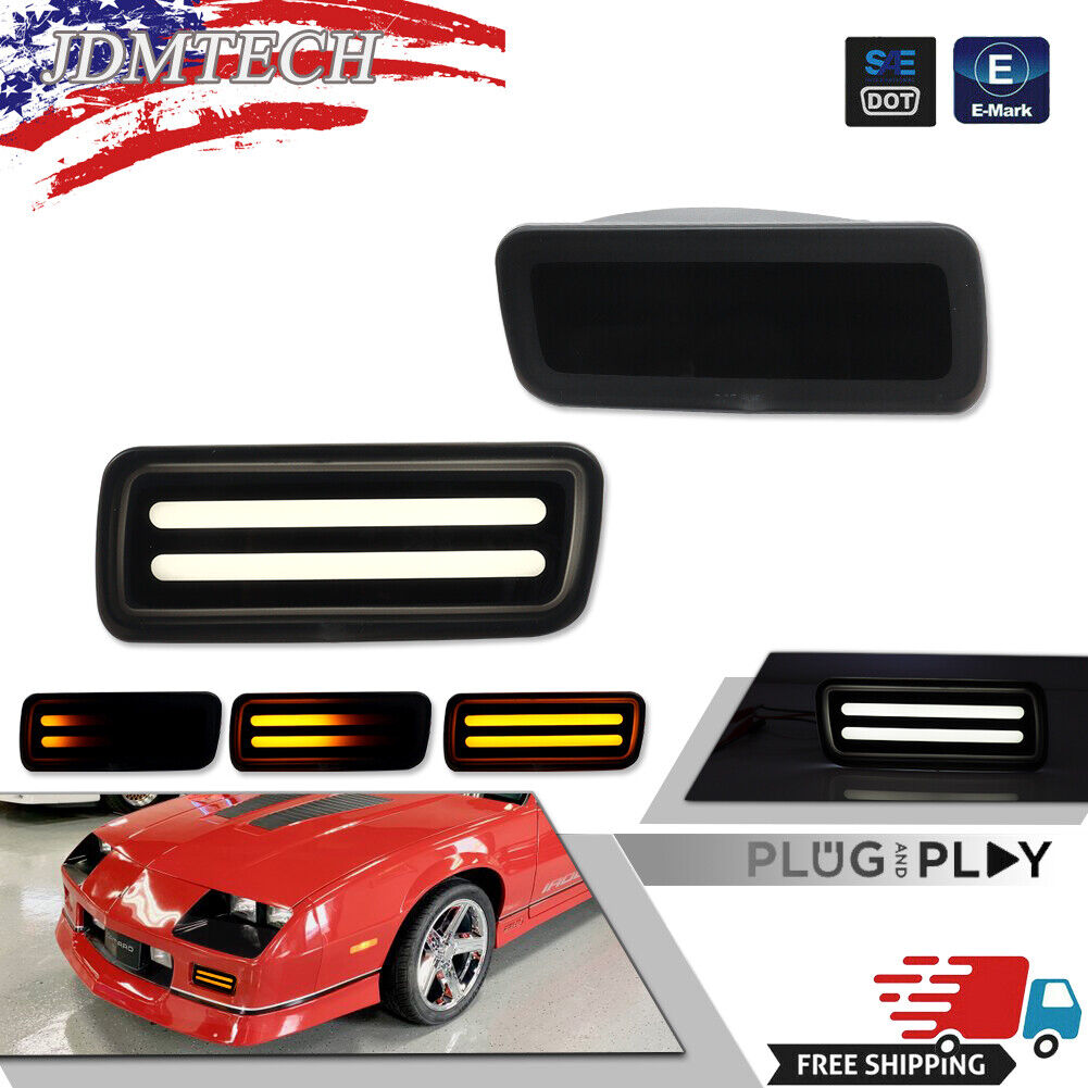 Smoked Switchback LED DRL Turn Signal Lights Set of 2 For 85-92 Chevy Camaro Z28