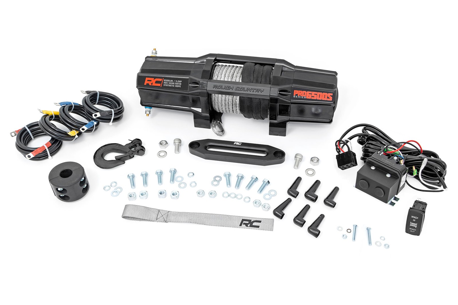 Rough Country 6,500LB UTV Electric Winch | 2.7HP | Synthetic Rope - RS6500SA