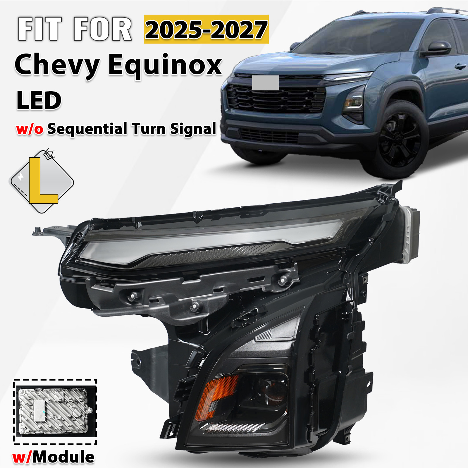 For 2025-2027 Chevy Equinox Full LED Headlight w/o Sequential Turn Signal Left