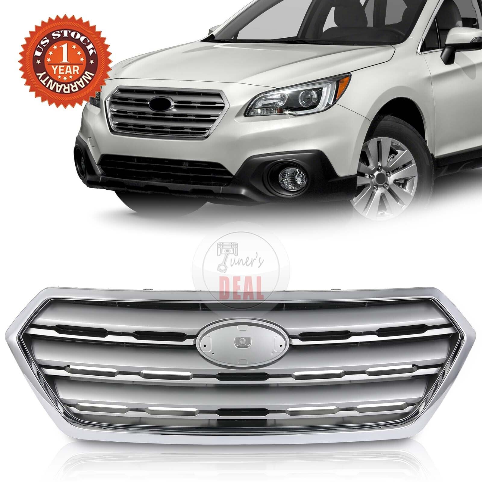 Front Bumper Grille Silver Gray With Chrome Molding For 2015-2017 Subaru Outback