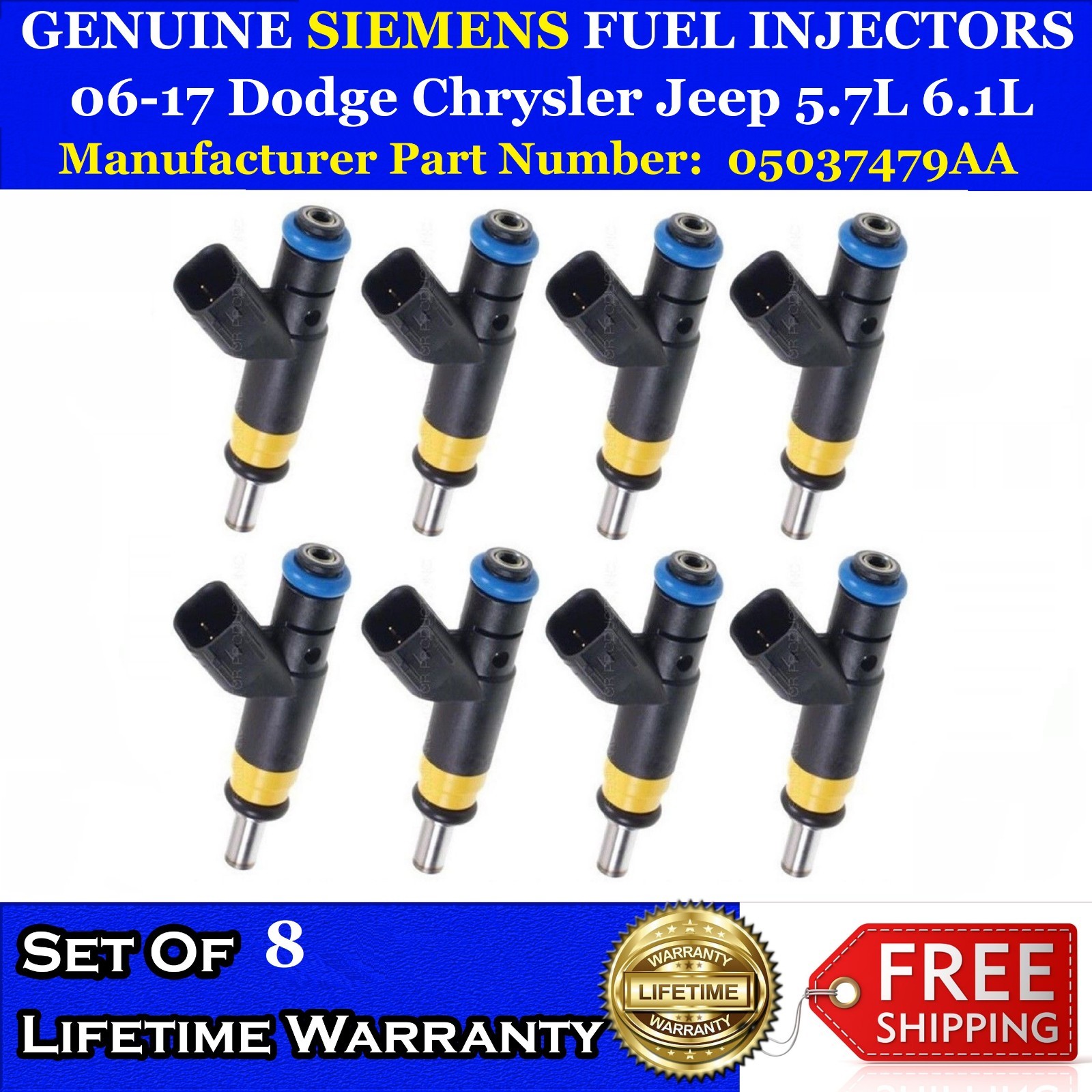 8 OEM Siemens 4 hole Upgrade Fuel Injectors For Dodge Chrysler Jeep 5.7 6.1 HEMI