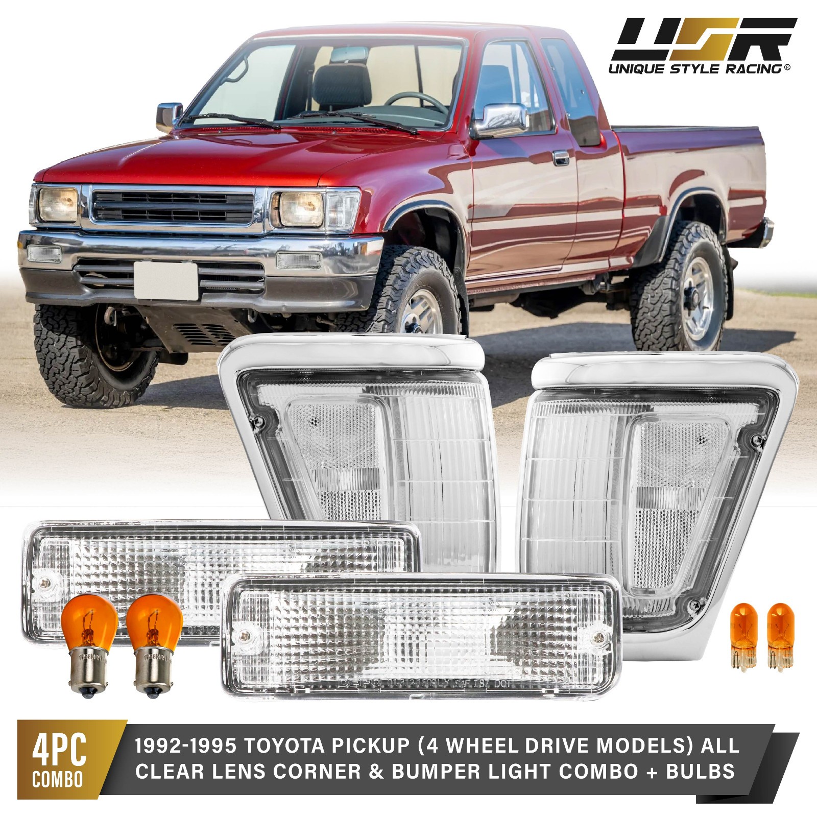 4PCS DEPO Clear Corner Lights + Bumper Lights For 92-95 Toyota Pickup Truck 4WD 4PCS DEPO Clear Corner Lights + Bumper Lights For 92-95 Toyota Pickup Truck 4WD