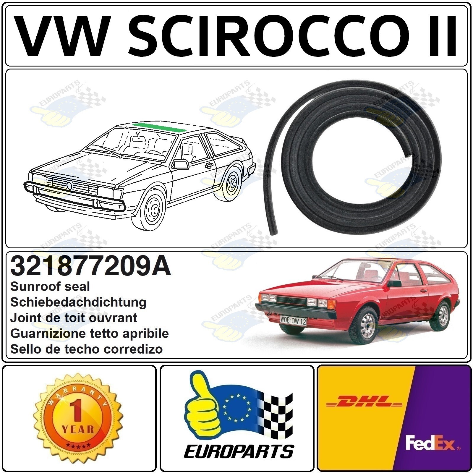 1981-1992 Volkswagen Scirocco II Mk2 Sunroof Seal Weatherstrip 321877209A