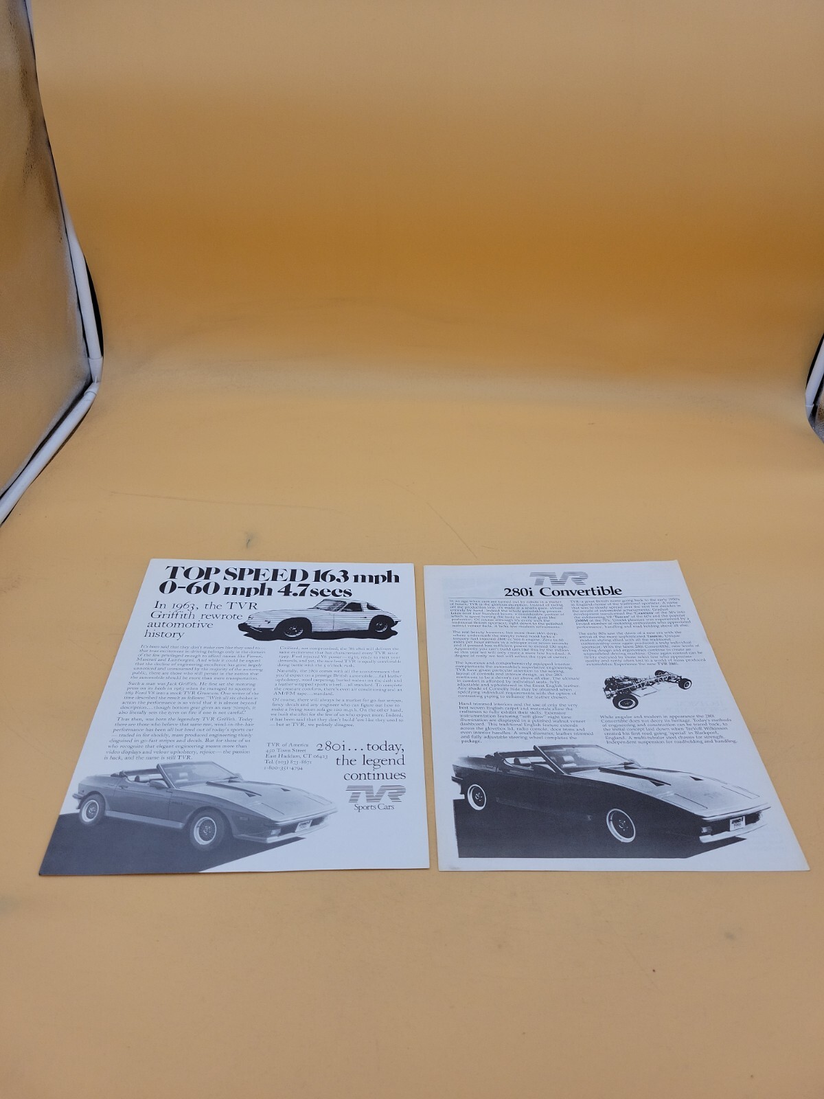 1980'S TVR 280I CONVERTIBLE AND TVR GRIFFITH SALES INFORMATION SHEETS SET 1980'S TVR 280I CONVERTIBLE AND TVR GRIFFITH SALES INFORMATION SHEETS SET