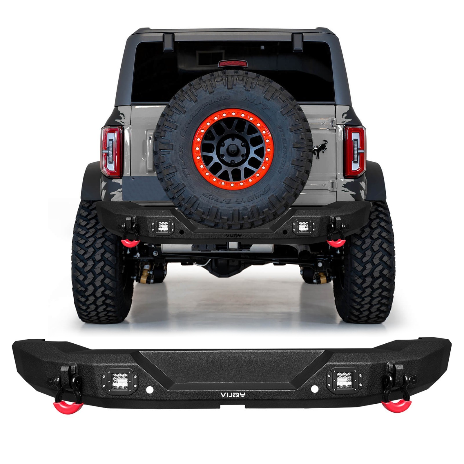 VISIDA Fits 2021-2025 Ford Bronco Rear Bumper with Winch Plate and LED Lights