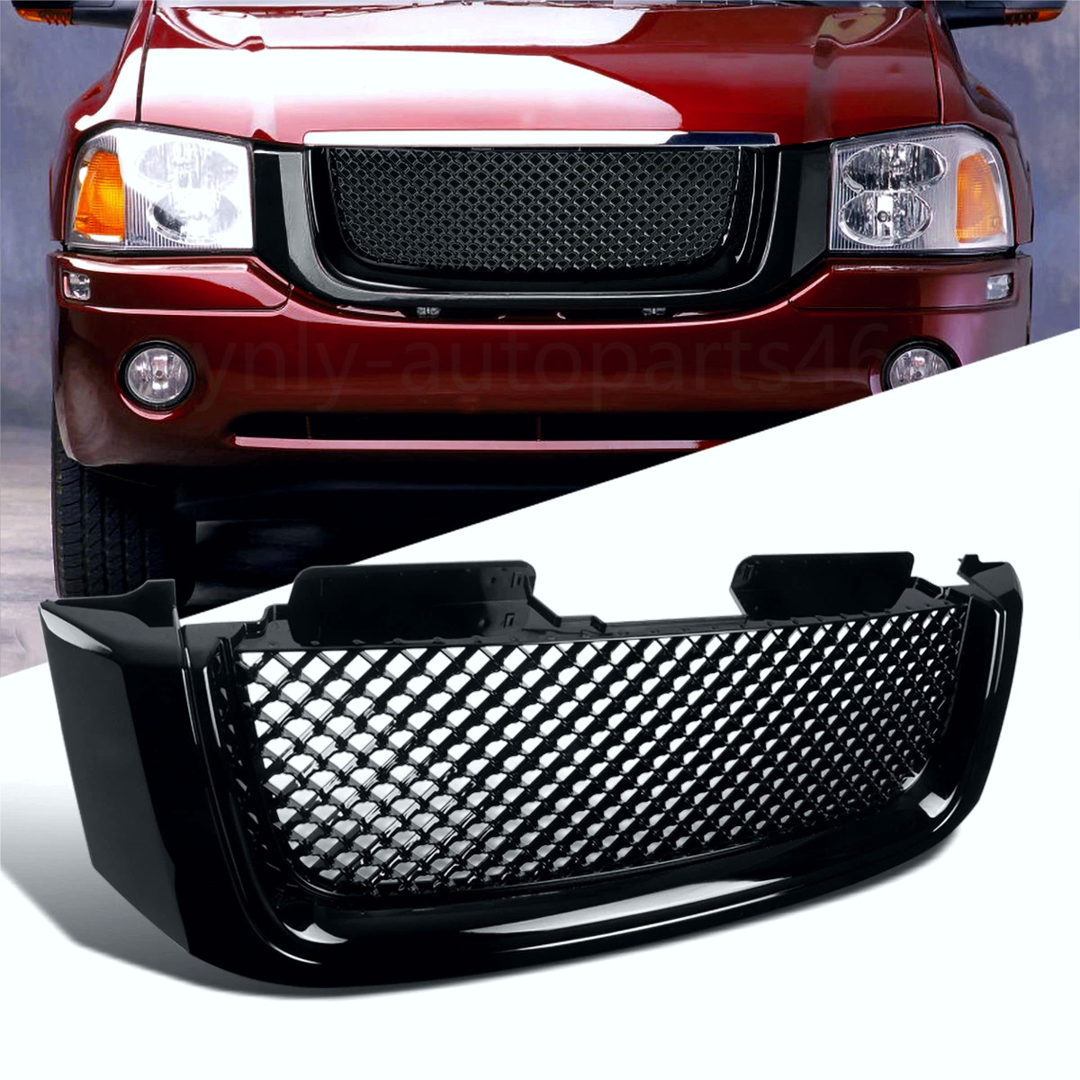 For 2002-2009 GMC Envoy Mesh Glossy Black Front Hood Bumper Grille Replacement For 2002-2009 GMC Envoy Mesh Glossy Black Front Hood Bumper Grille Replacement