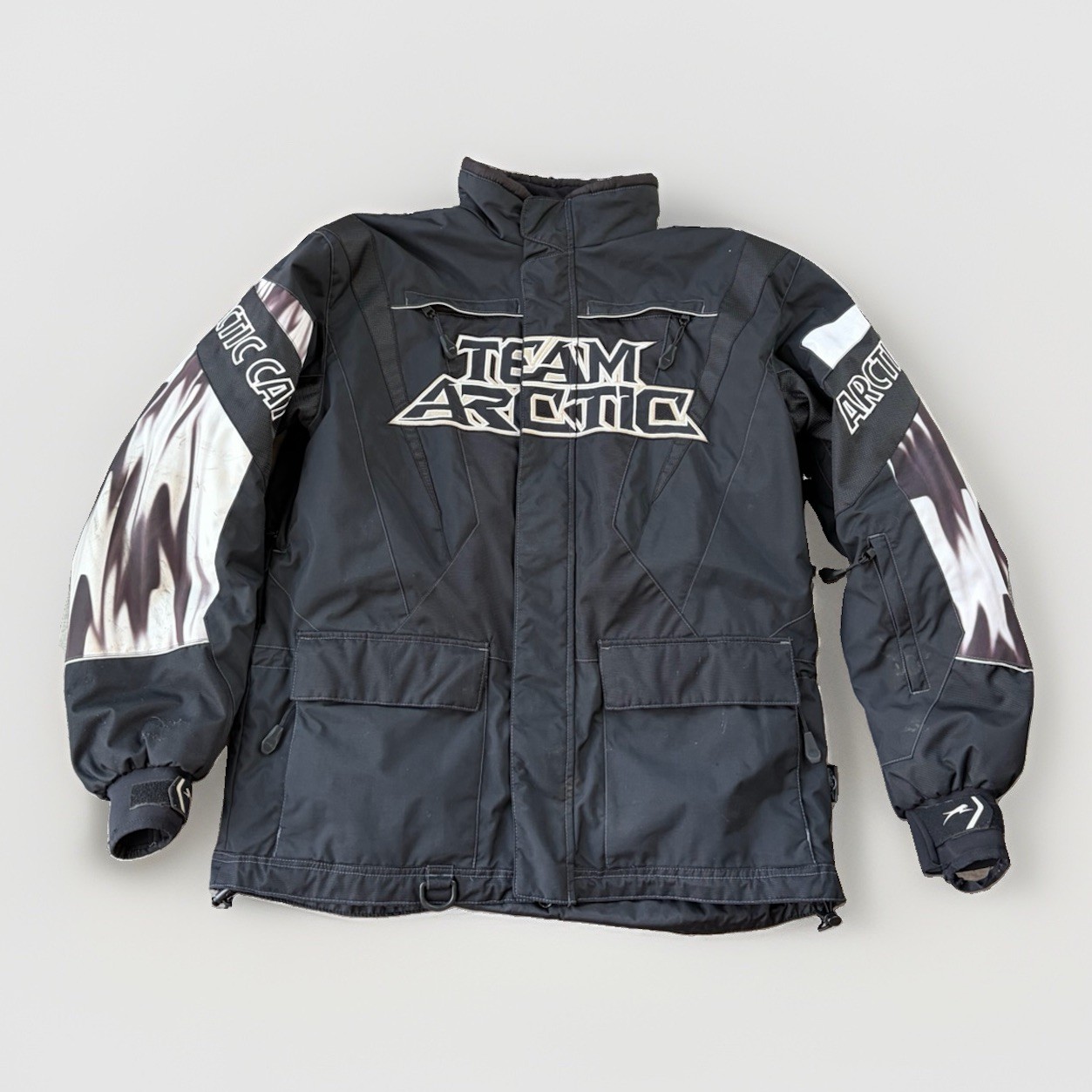 Vintage Team Arctic Cat Snowmobile Racing Jacket Coat Black Size L Sno Pro