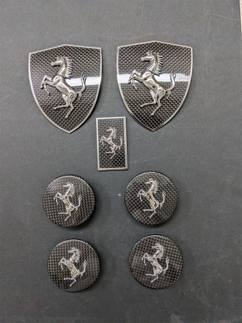 Ferrari 360 365 Carbon Fiber Fender Shield & Front Bonnect Badge Centre Cap Set