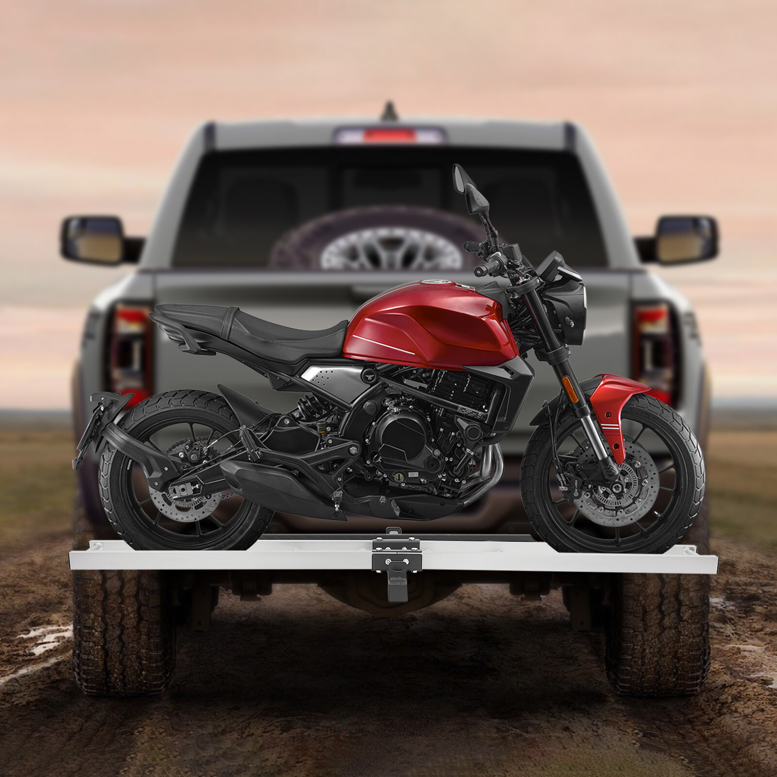 500LBS Hitch-Mounted Motorcycle Carrier with Ramp for Dirt Bikes