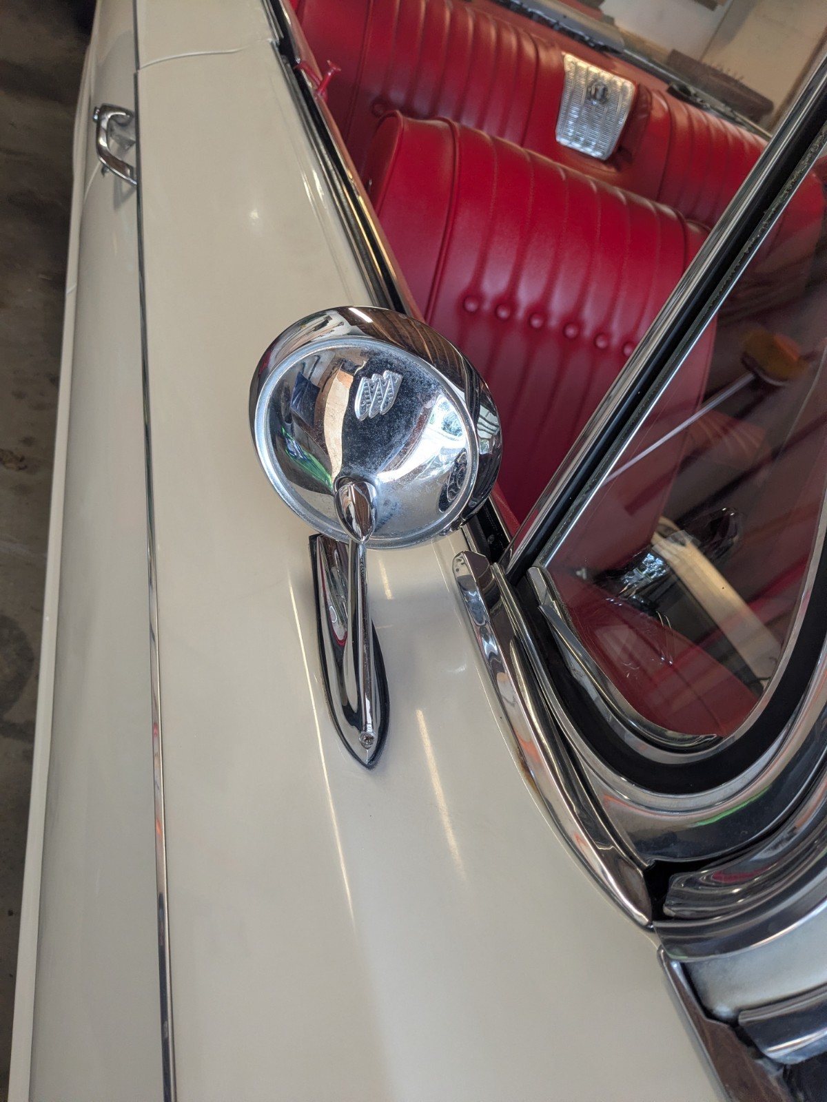 1961-1963 Buick Chrome Outside Rear View Mirror. Tri-Shield w/ Flat Gasket