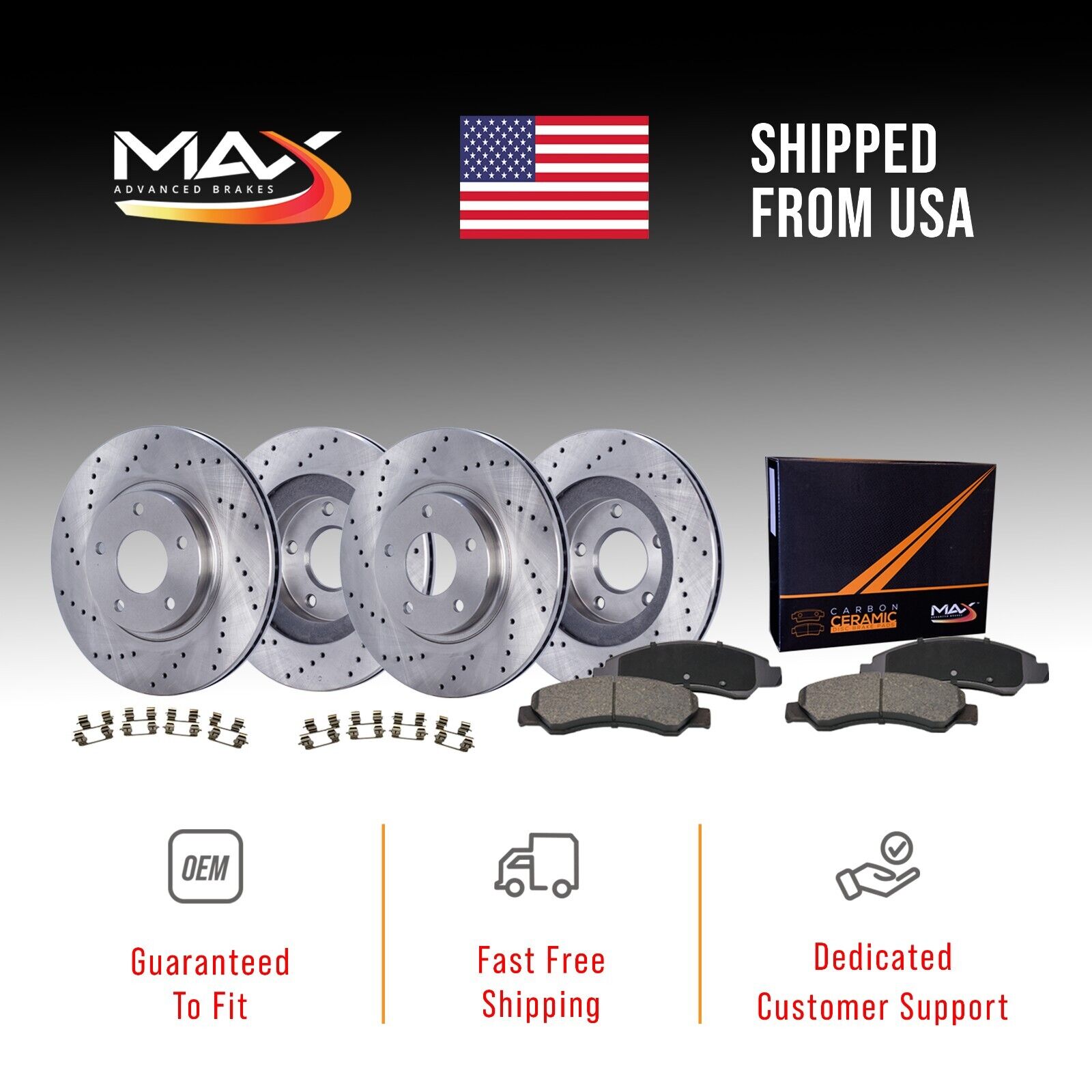 Max Advanced Brakes Premium XD Cross-Drill F+R Rotors w/C\'mc Brake Pads KT287323