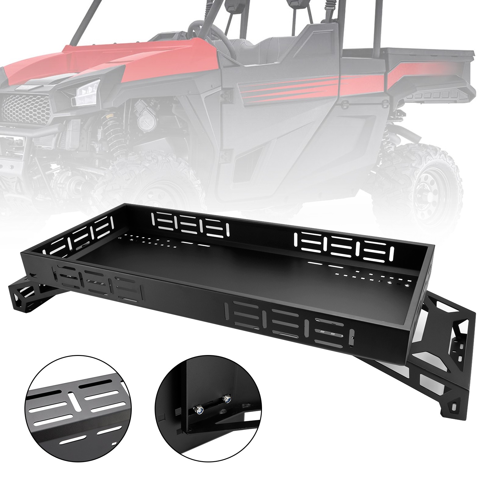 Universal Utv Raised Metal Full-Bed Rack Steel For Polaris Ranger 570 Midsize