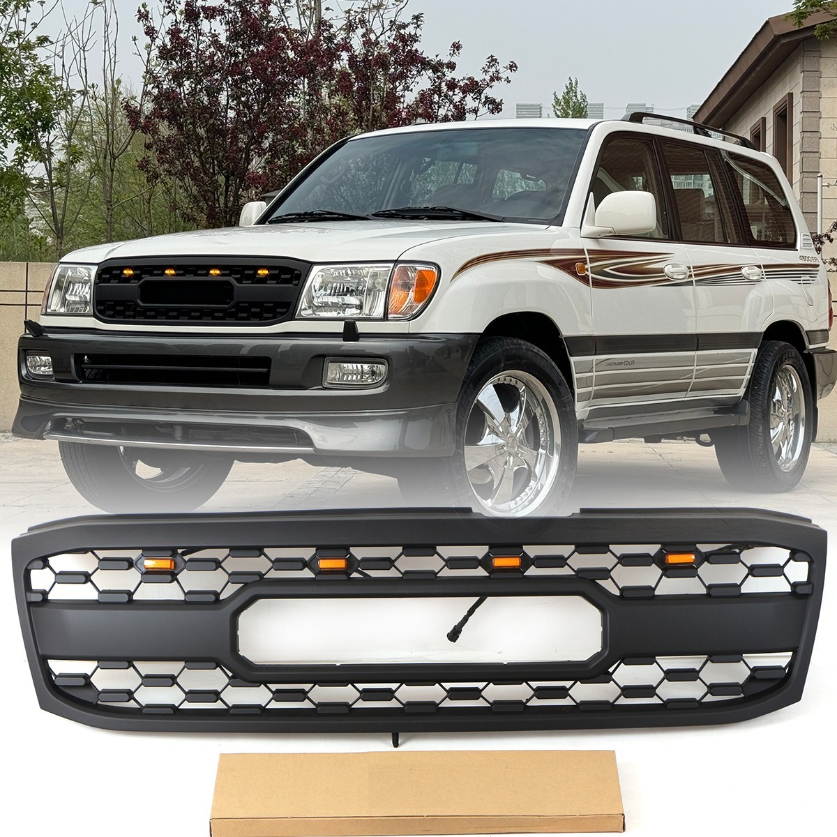 Matte Black Grille Fit For 1998-2002 Toyota Land Cruiser Grill W/Led