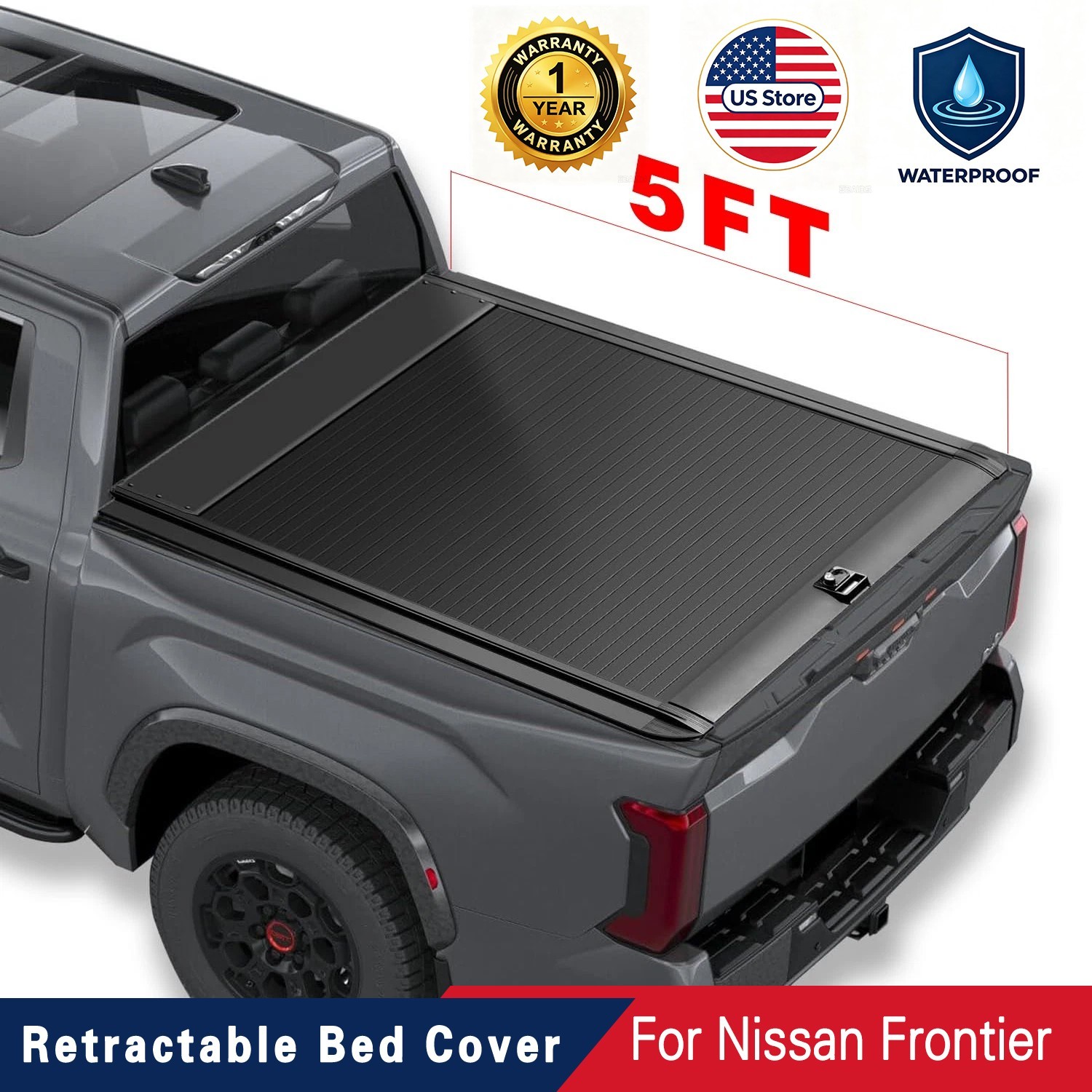 5FT Truck Bed Retractable Hard Tonneau Bed Cover For 2005-2026 Nissan Frontier