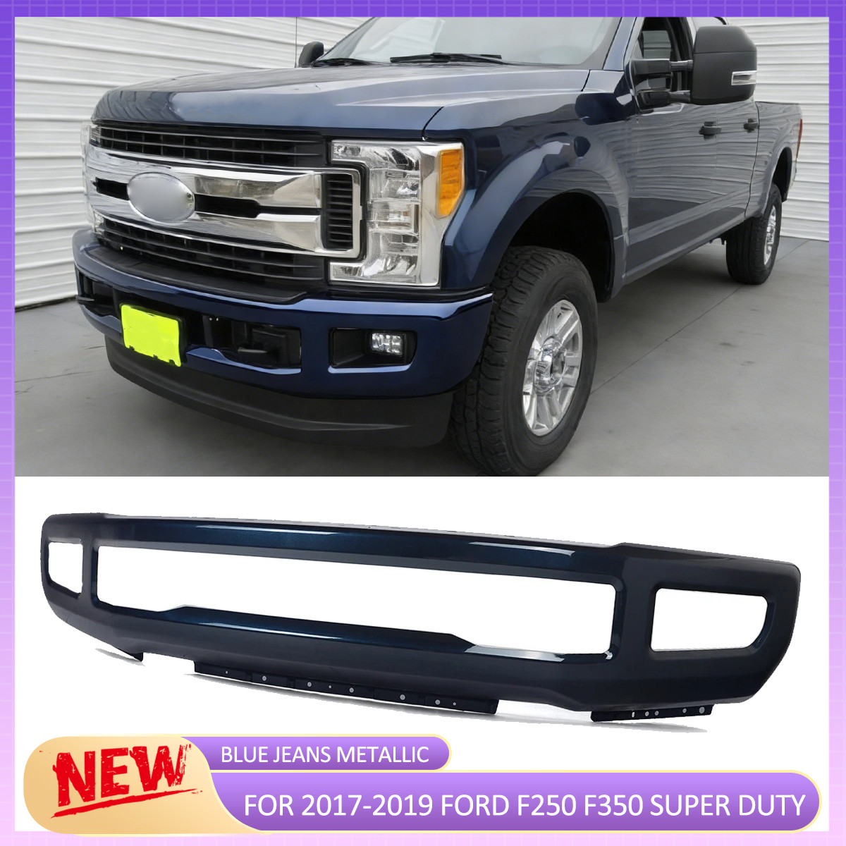 Blue Jeans Metallic Front Bumper For 2017-2019 Ford F250 F350 W/Fog 191275666913