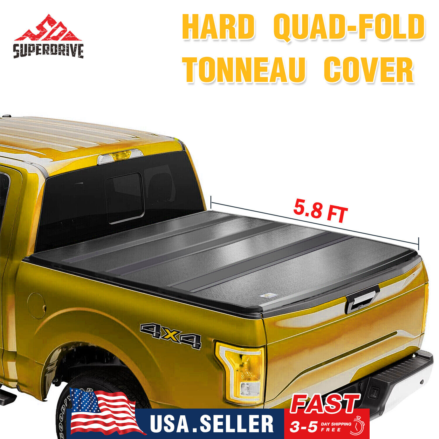 For 2019-2022 Chevy Silverado/GMC Sierra 5.8FT Bed Quad-Fold Hard Tonneau Cover