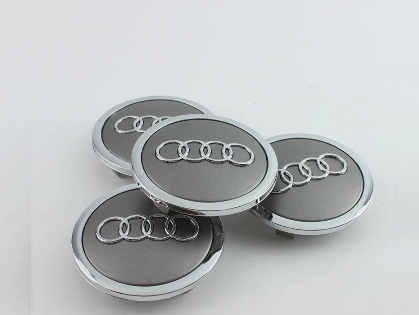 Set(4pcs) Audi 69MM Gray Chrome Wheel Rim Center Hub Caps Replacement 4B0601170A
