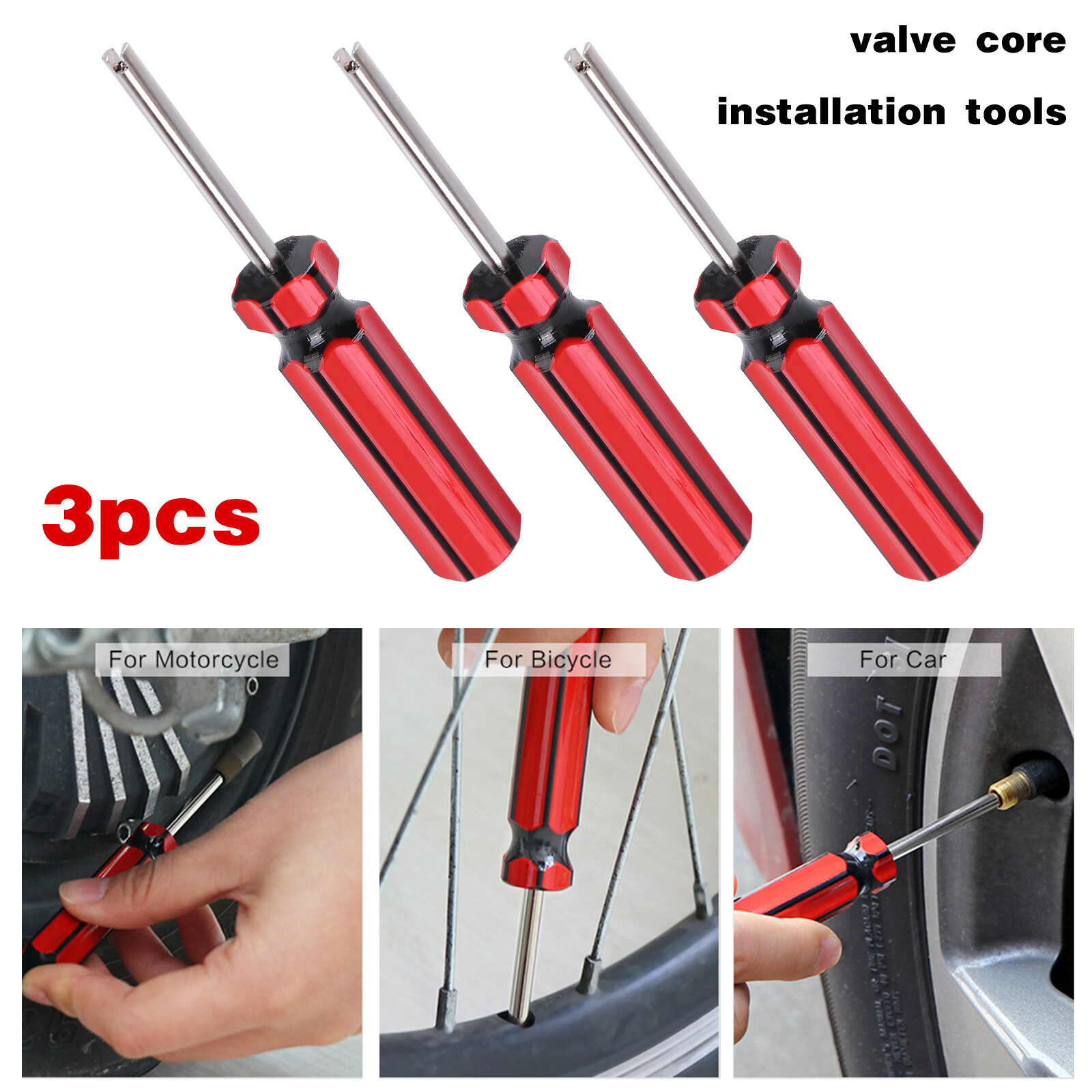 3x Tire Tube Installer Repair Tool Car Auto Screwdriver Valve Stem Core Remover