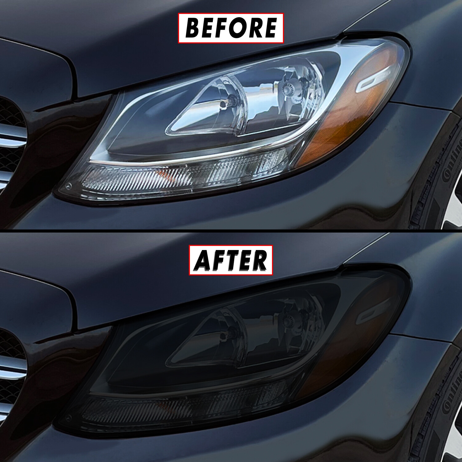 FOR 15-21 Mercedes C Class Headlight SMOKE Precut Vinyl Tint Overlays