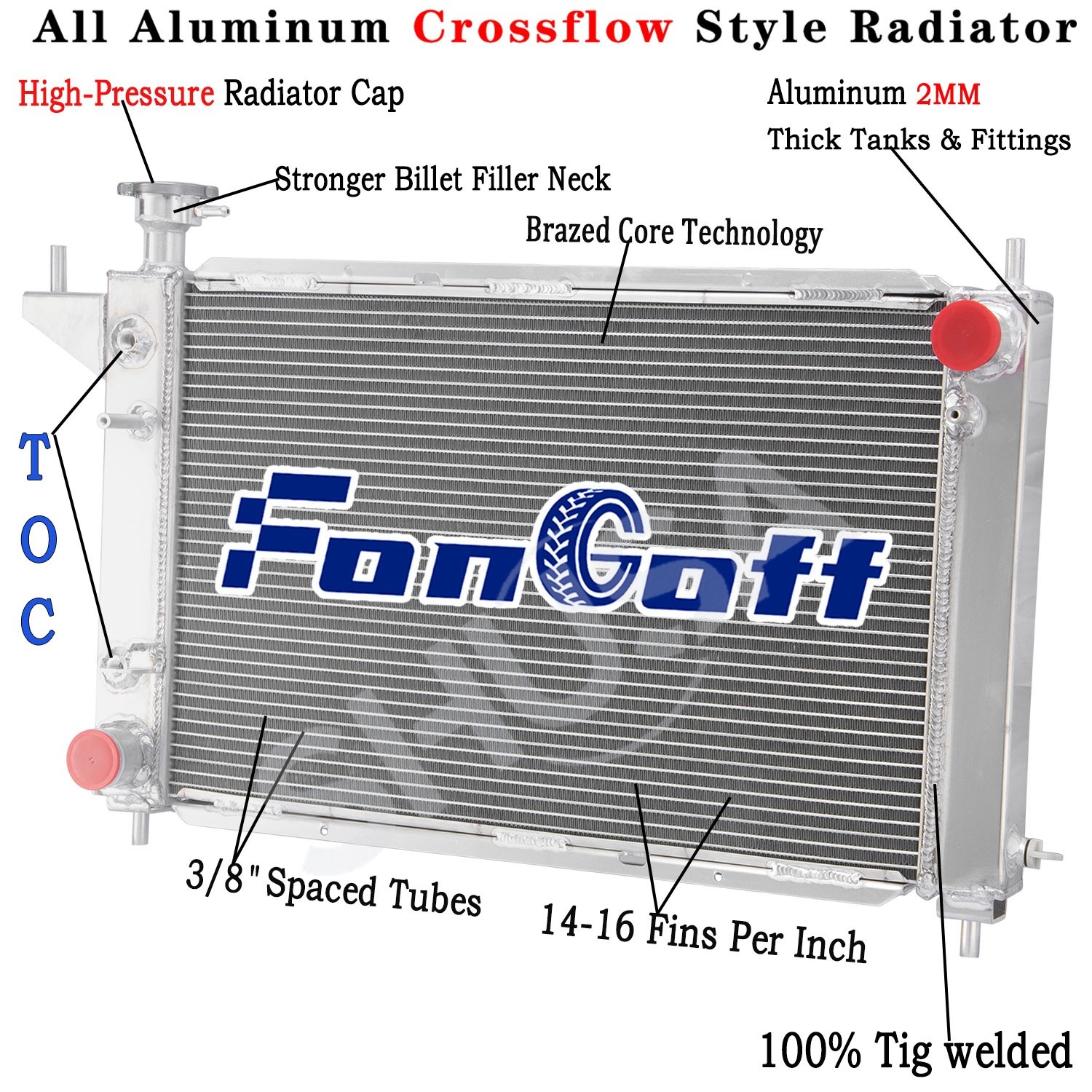 4 Row Aluminum Radiator Fit 1994/1995/1996 Ford Mustang 3.8L&5.0L AT