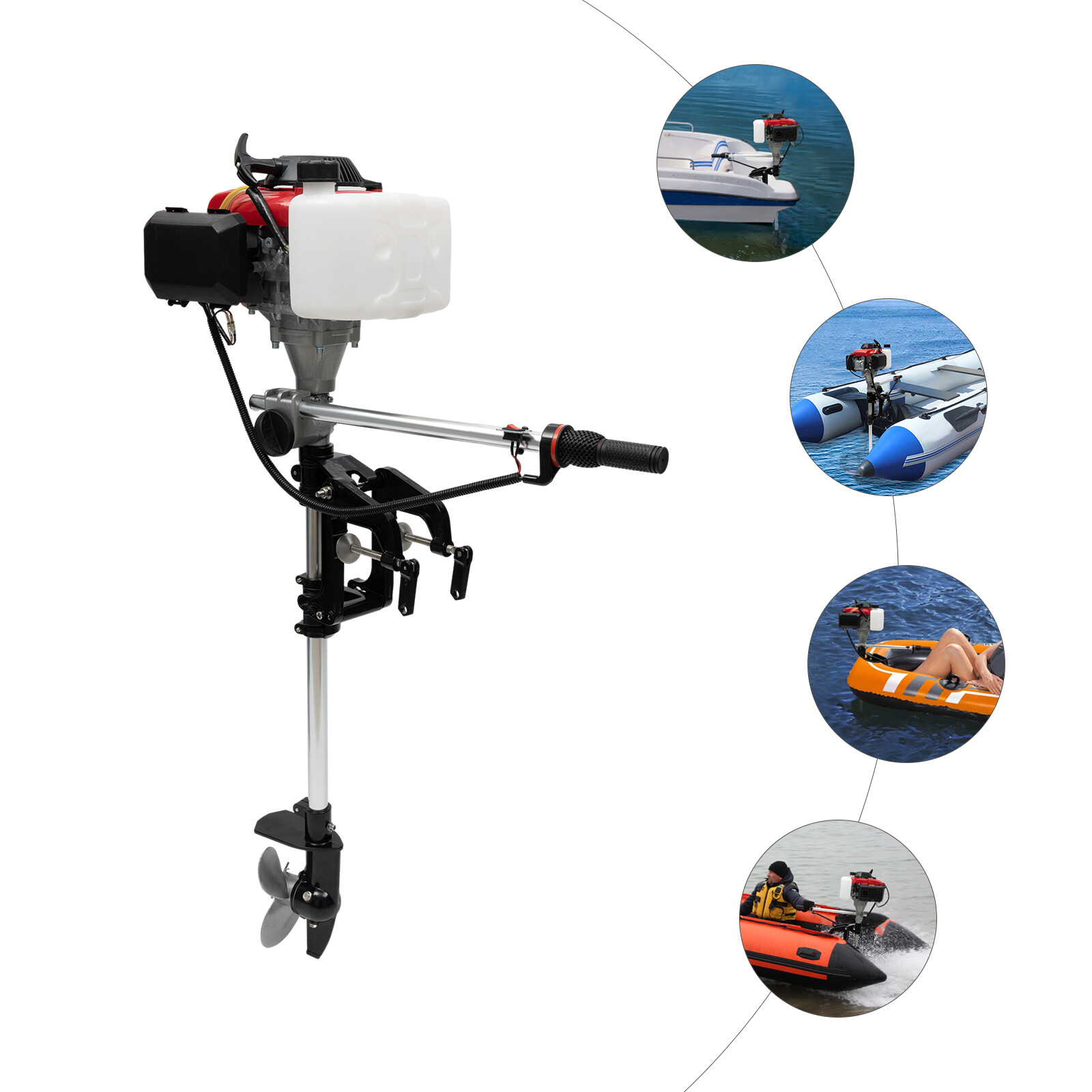 HANGKAI 4 Stroke 4hp Outboard Motor Kayak Boat Engine Motor Outboard Air Cooling