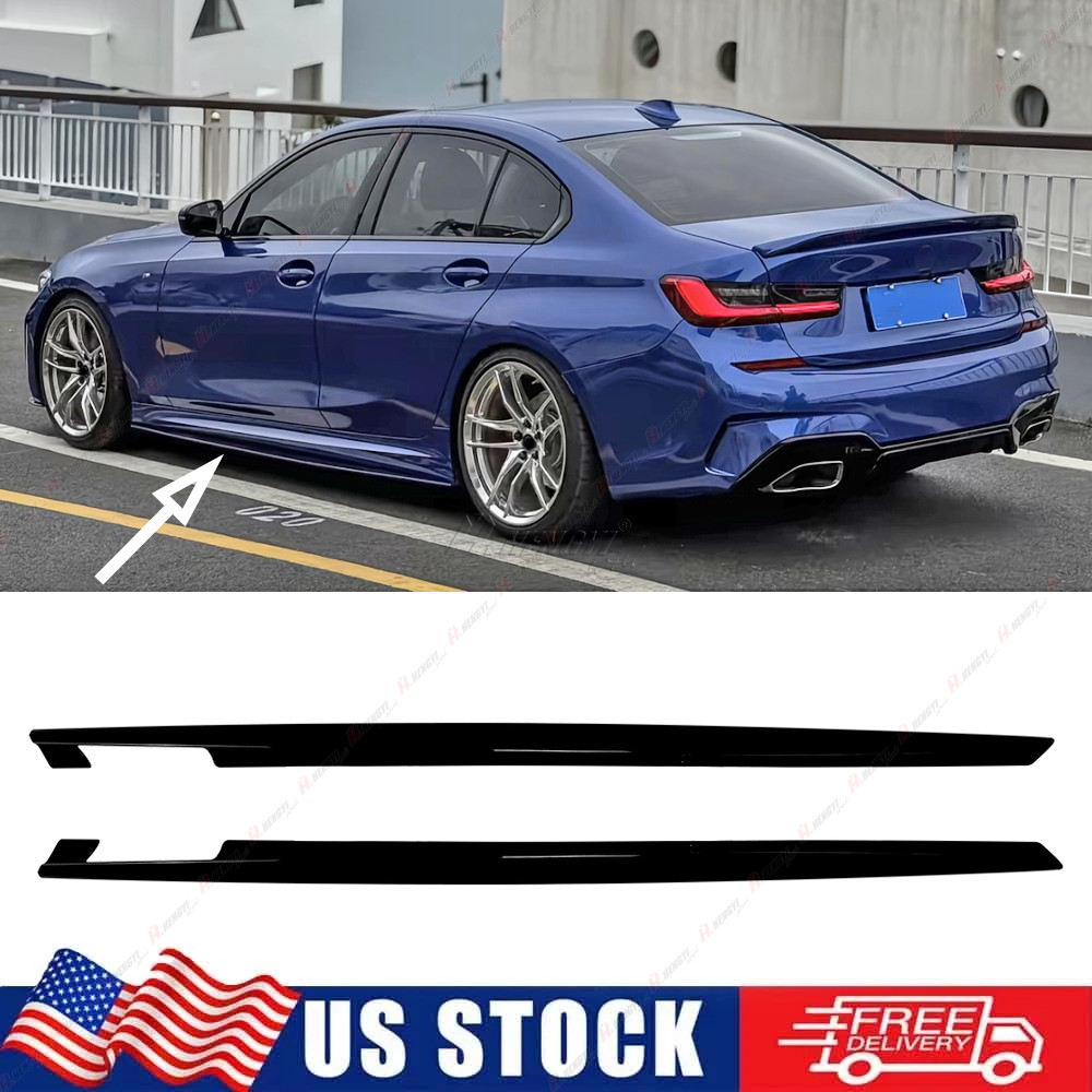 GT Style For 2019+ BMW G20 330i 330e M340i Gloss Black Side Skirt Extension Pair