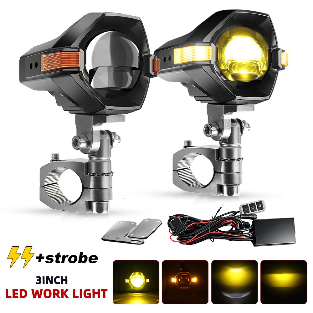2x Motorcycle White/Amber Strobe Z-shaped LED Auxiliary Driving Light Hi/Lo Beam