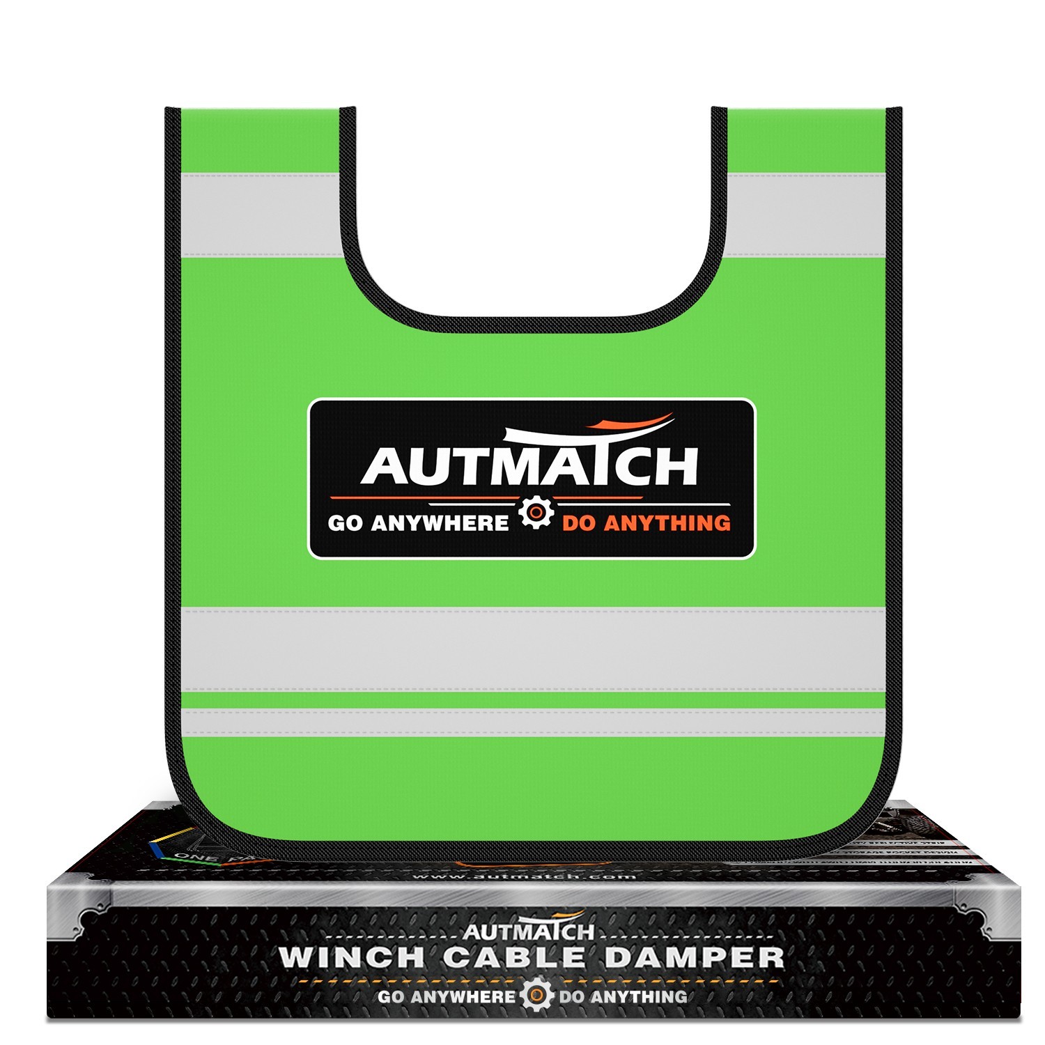 AUTMATCH Winch Cable Damper with Reflective Strips for Off-Road Recovery, Green