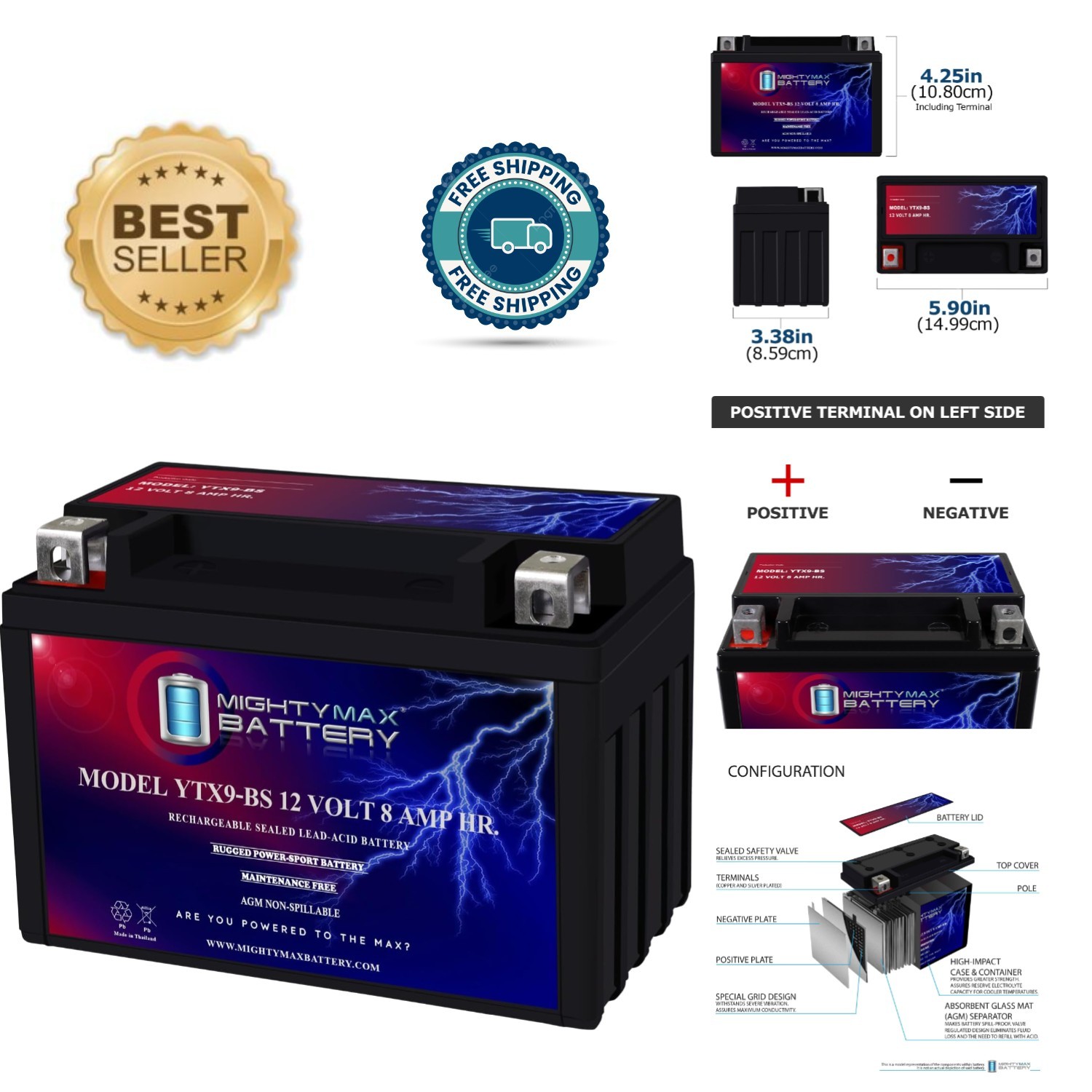 High-Performance 12V 8AH Motorcycle Battery - Maintenance Free & Spill Proof
