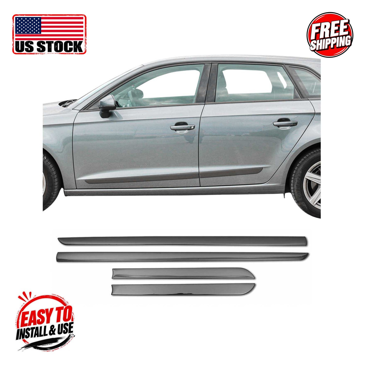 UNIVERSAL Side Door Streamer S.Steel Gloss Dark 4 Pcs