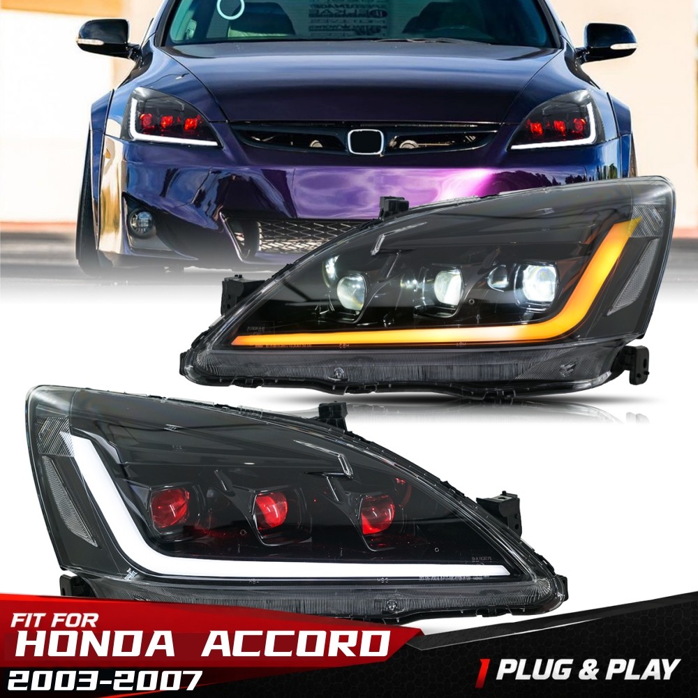 For 2003-2007 Honda Accord LED Projector Headlights Assembly Sequential Signal