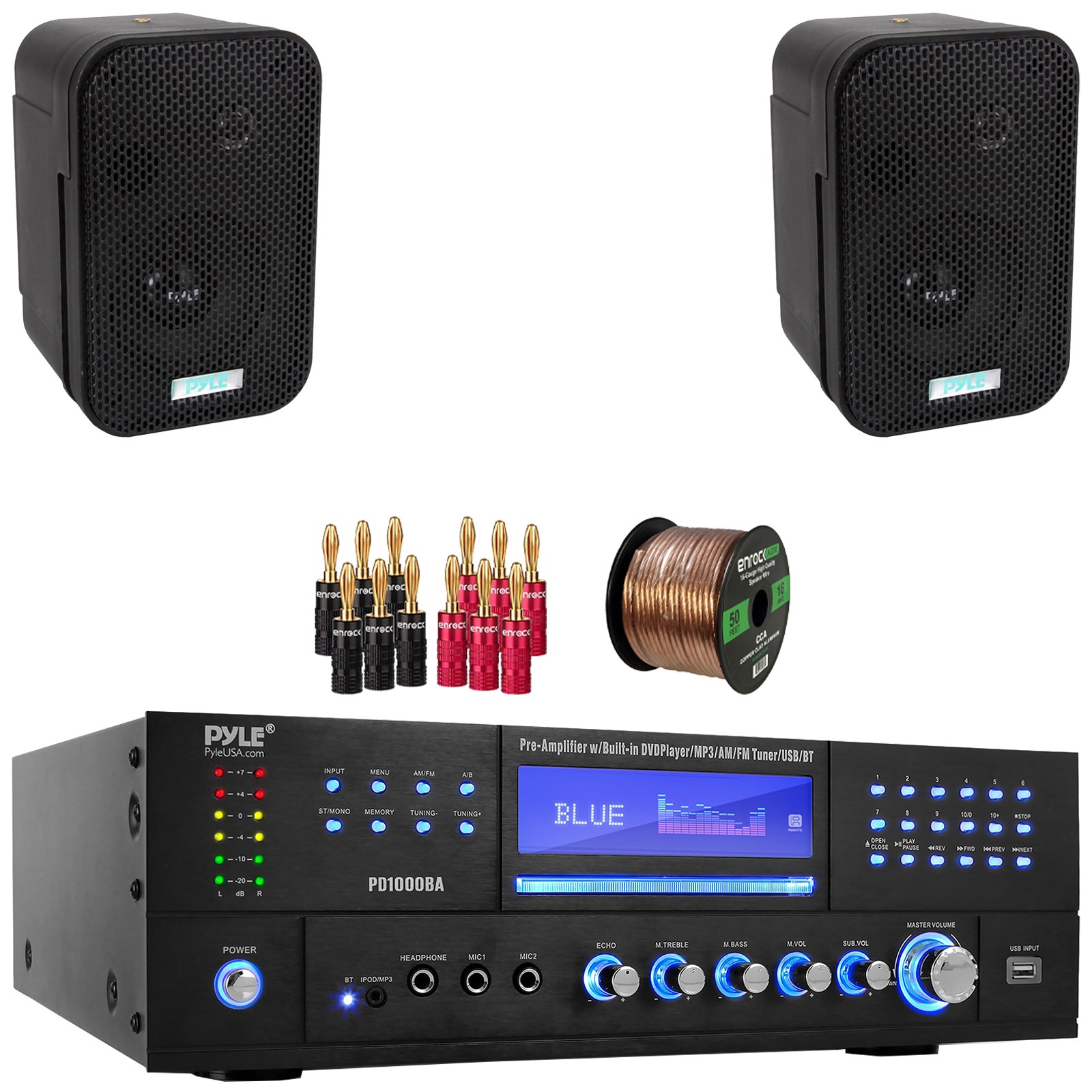 Pyle PD1000BA Bluetooth MP3 Player Theater Receiver, 2x 3.5\