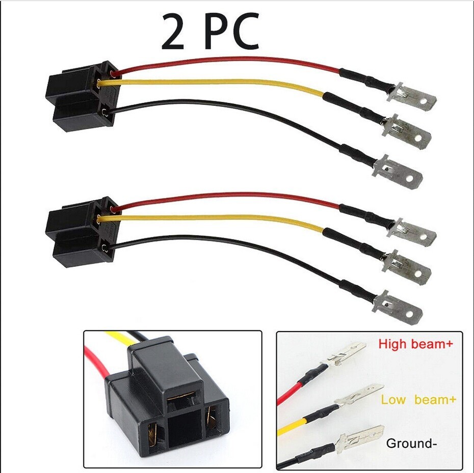 2x H4 9003 Wiring Harness Wire Sockets H4 to 3 Pin Adapter for 5x7 4x6 Headlight