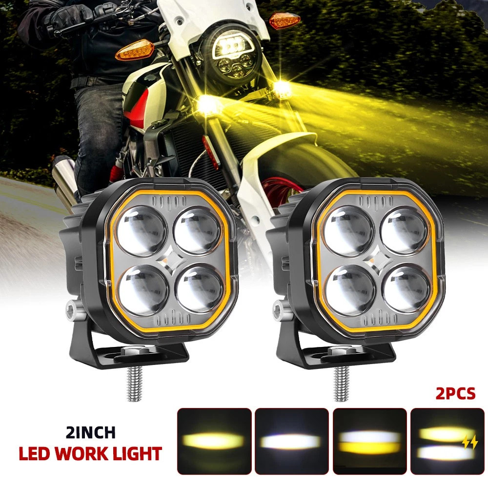 2x Universal Motorcycle Auxiliary LED Driving Spotlights White/Amber Fog Lights 2x Universal Motorcycle Auxiliary LED Driving Spotlights White/Amber Fog Lights