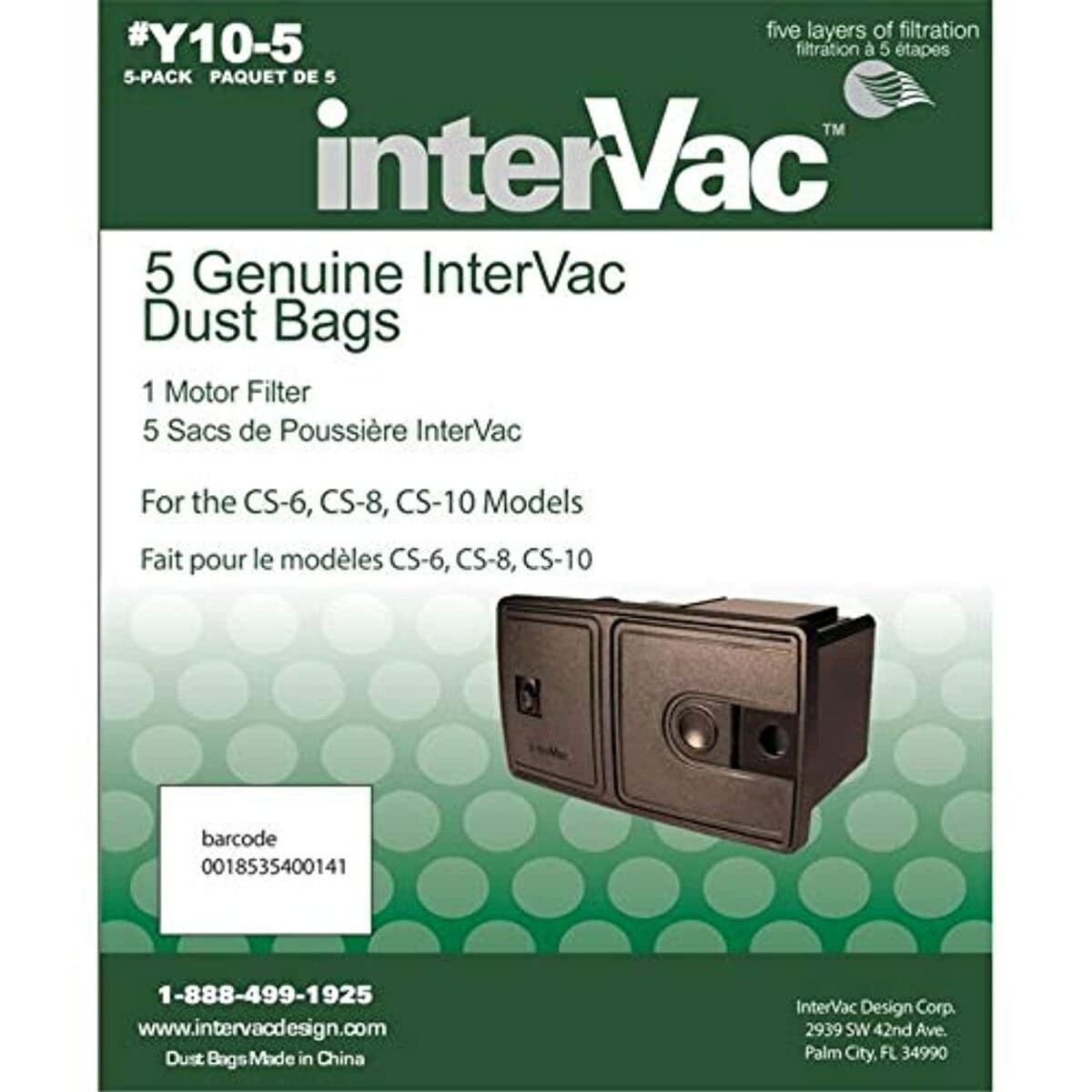 Intervac Y105 Y10-5 Replacement Dust Bags for CS6/CS8 - 5 Pack