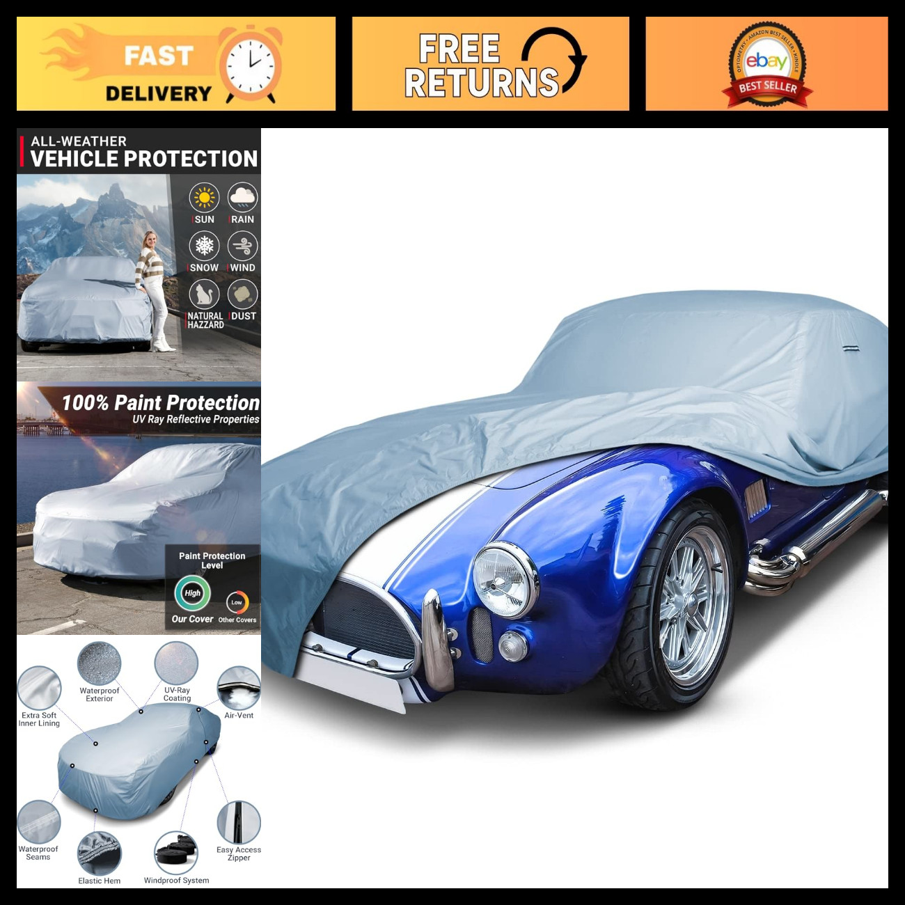 All-Weather Car Cover for 1965-1967 AC Cobra 427 MkIII Roadster - Durable, Water