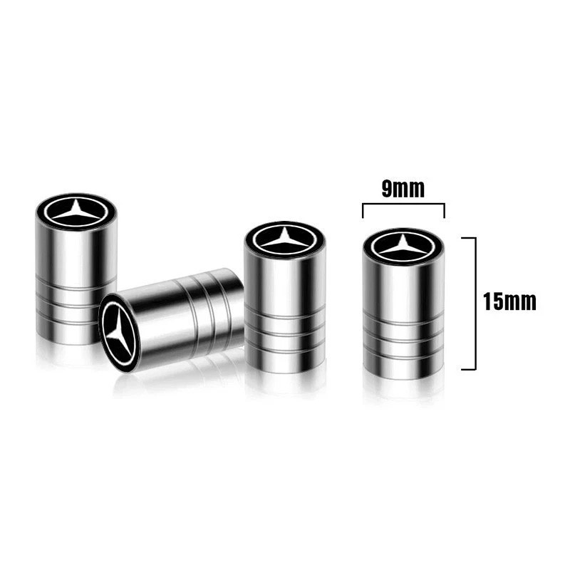 Mercedes Benz Tire Valve Caps Set of 4 Dust Covers Black Silver Red