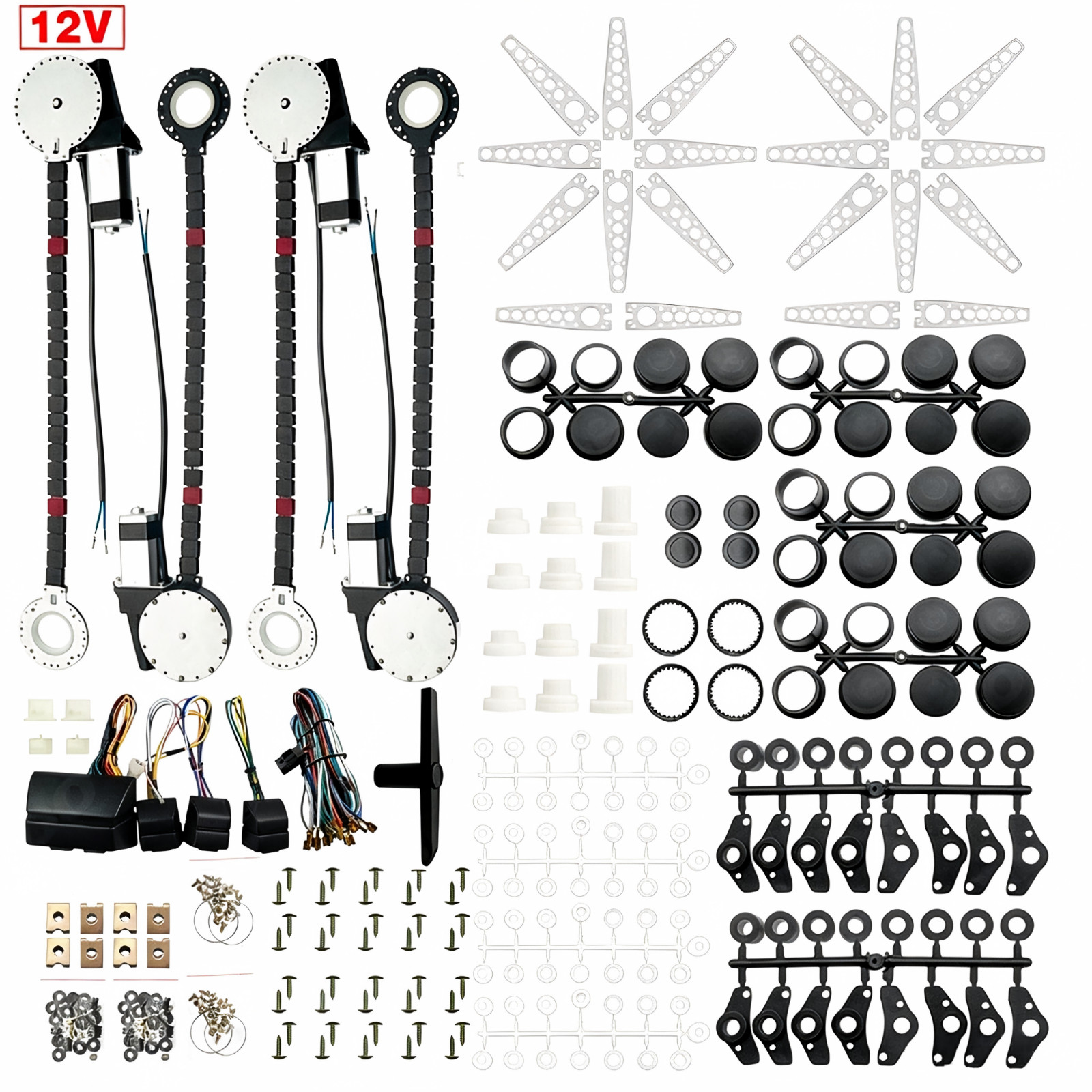 12V Universal 4-Door Power Window Kit 8 Switches High Torque Electric
