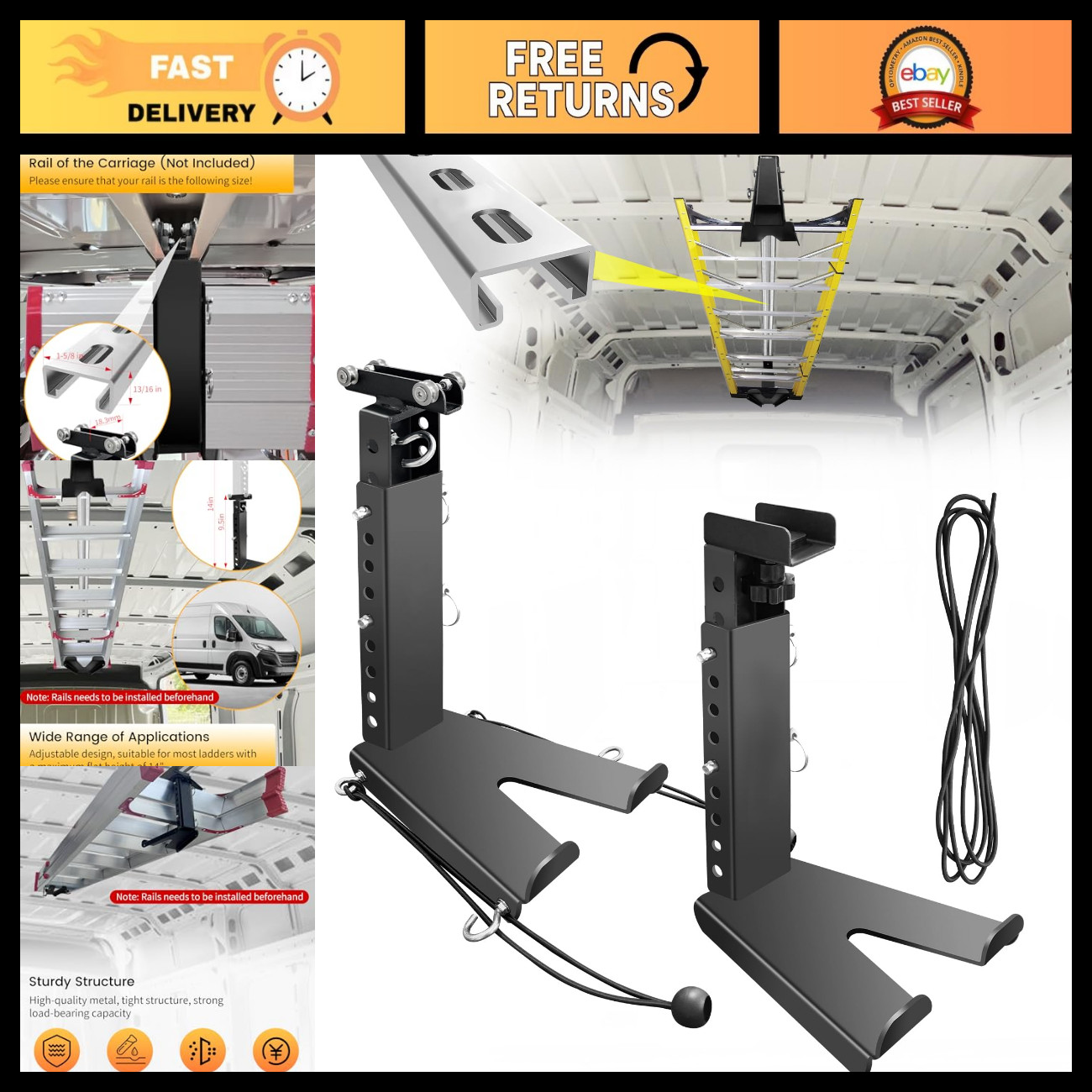 Sliding Ladder Holder Storage System for Van & Truck Cap - Interior Organizer
