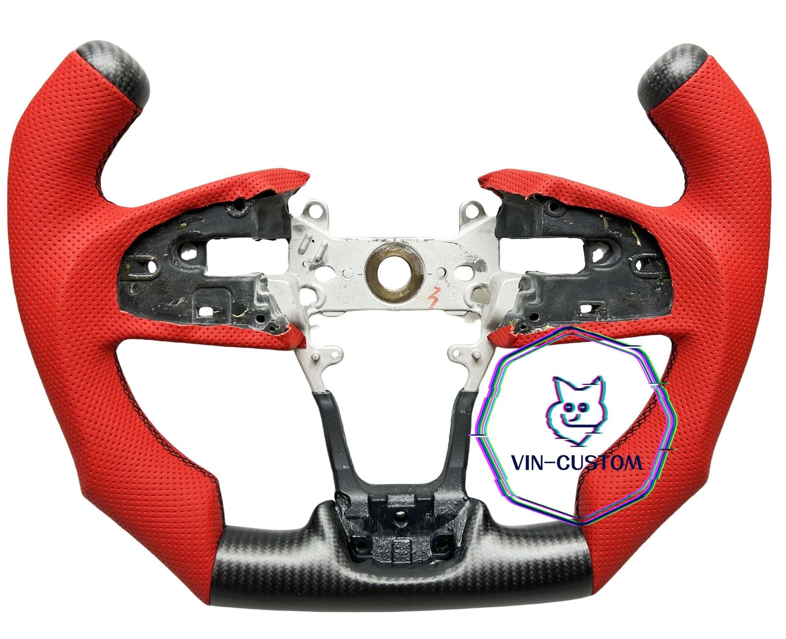 REAL  CARBON FIBER STEERING WHEEL FOR HONDA CIVIC RED LEATHER 10 GEN W/F1 STYLE