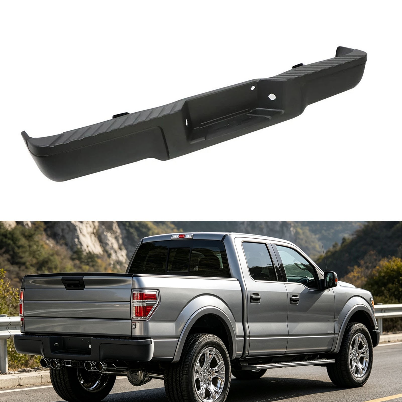 Black Steel Rear Bumper Fit For Ford F150 Pickup 2009-2014 Without Sensor Holes