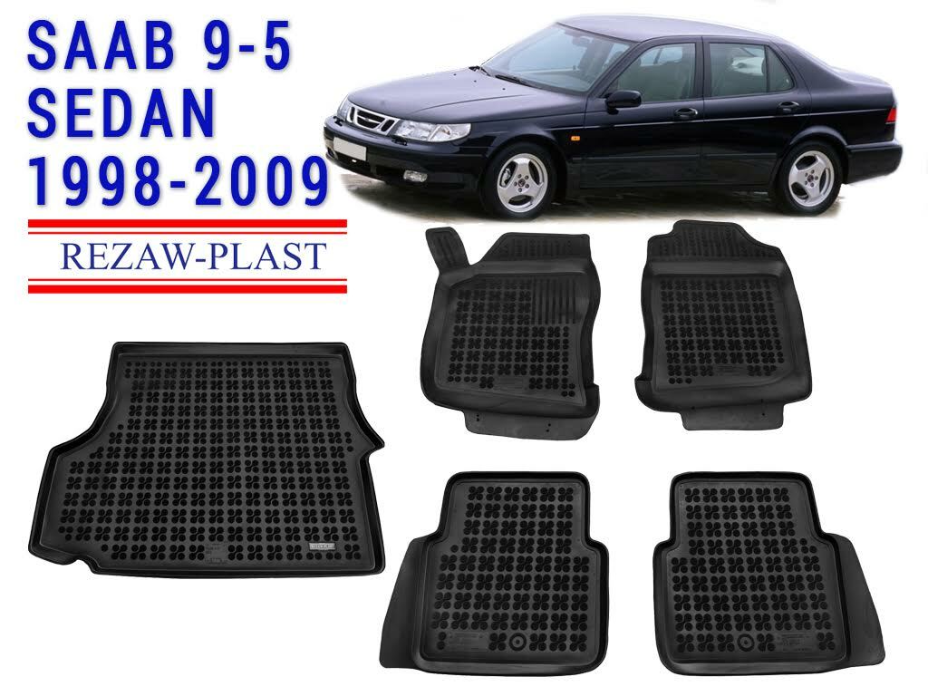 Rezaw-Plast Rubber Floor Mats for Saab 9-5 1998-2009 Sedan | Floor & Cargo Set
