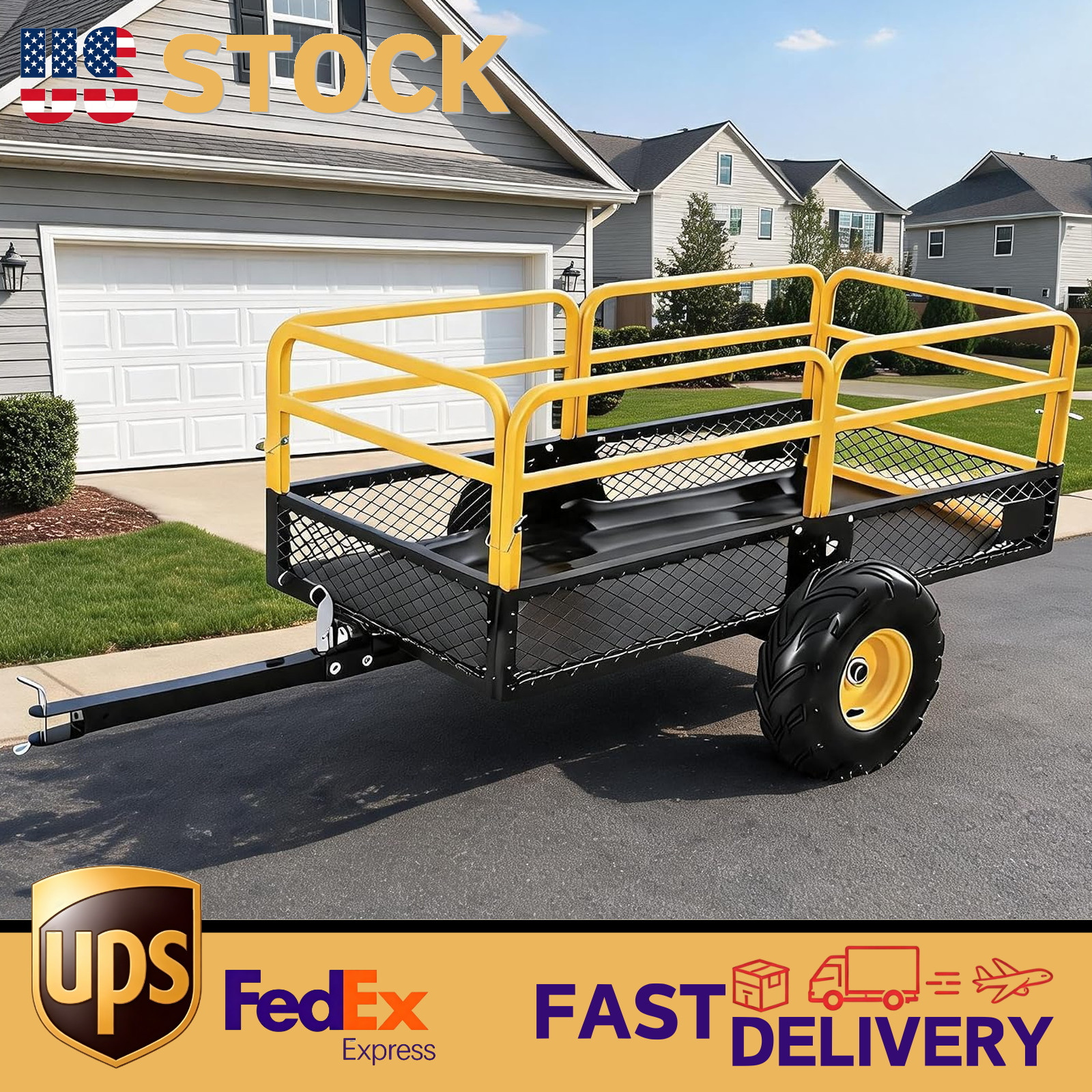 1500lbs Load ATV UTV Dump Cart Lawn Tractor Tow Behind Garden Trailer 20 Cu. Ft.