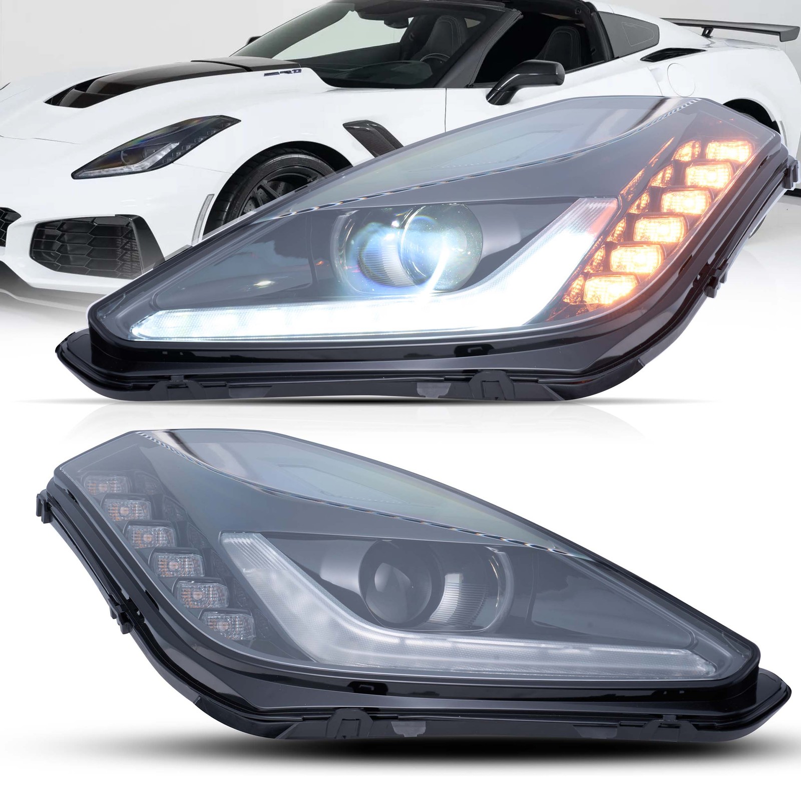 2X For 2014-2019 Chevy Corvette C7/Z06 Full LED Projector Headlights Assembly