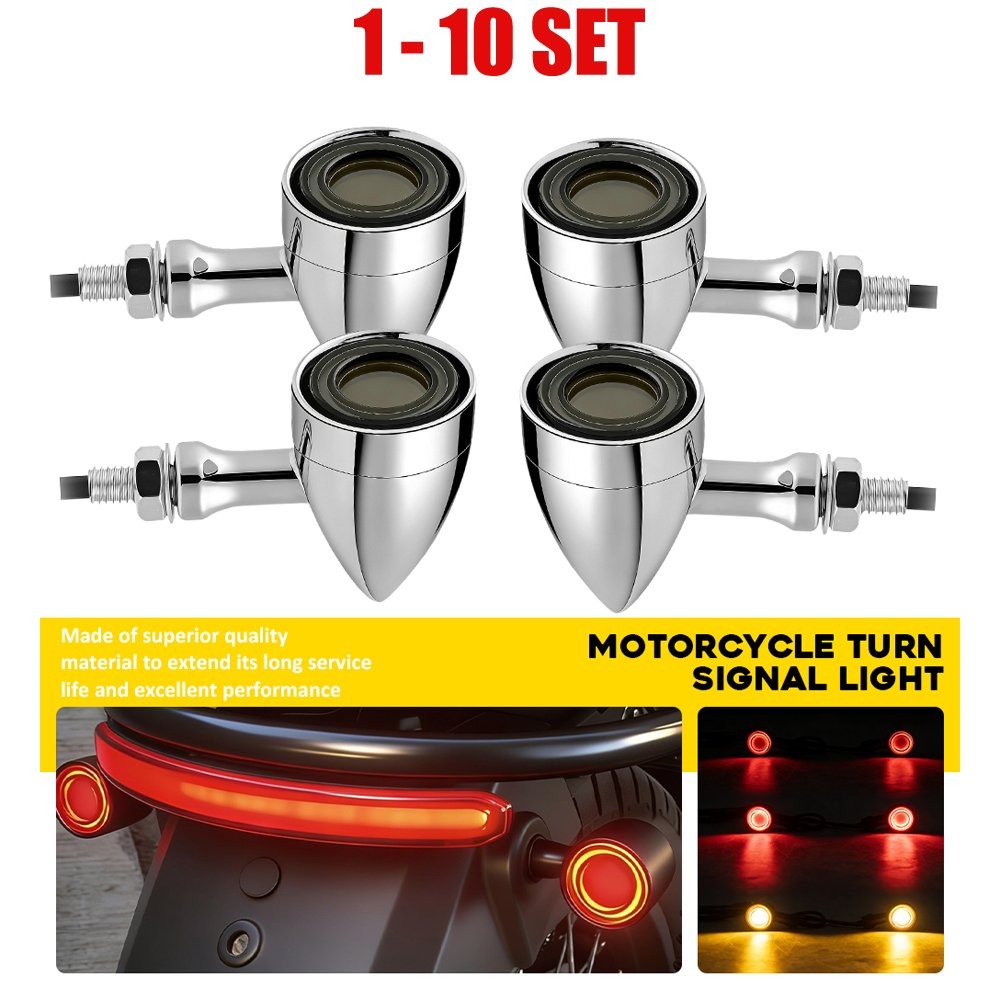 Motorcycle Amber&Red Lamp Chrome LED Bullet Turn Signal Brake Light Blinker 4-40
