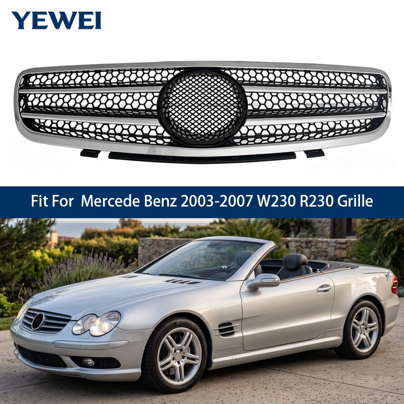 Grille Fits Mercedes Benz R230 SL500 SL600 2003 2004 2005 2006 2007 Black grill